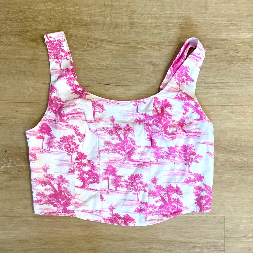 Midnight Sky toile de Jouy pink and white corset size M, medium